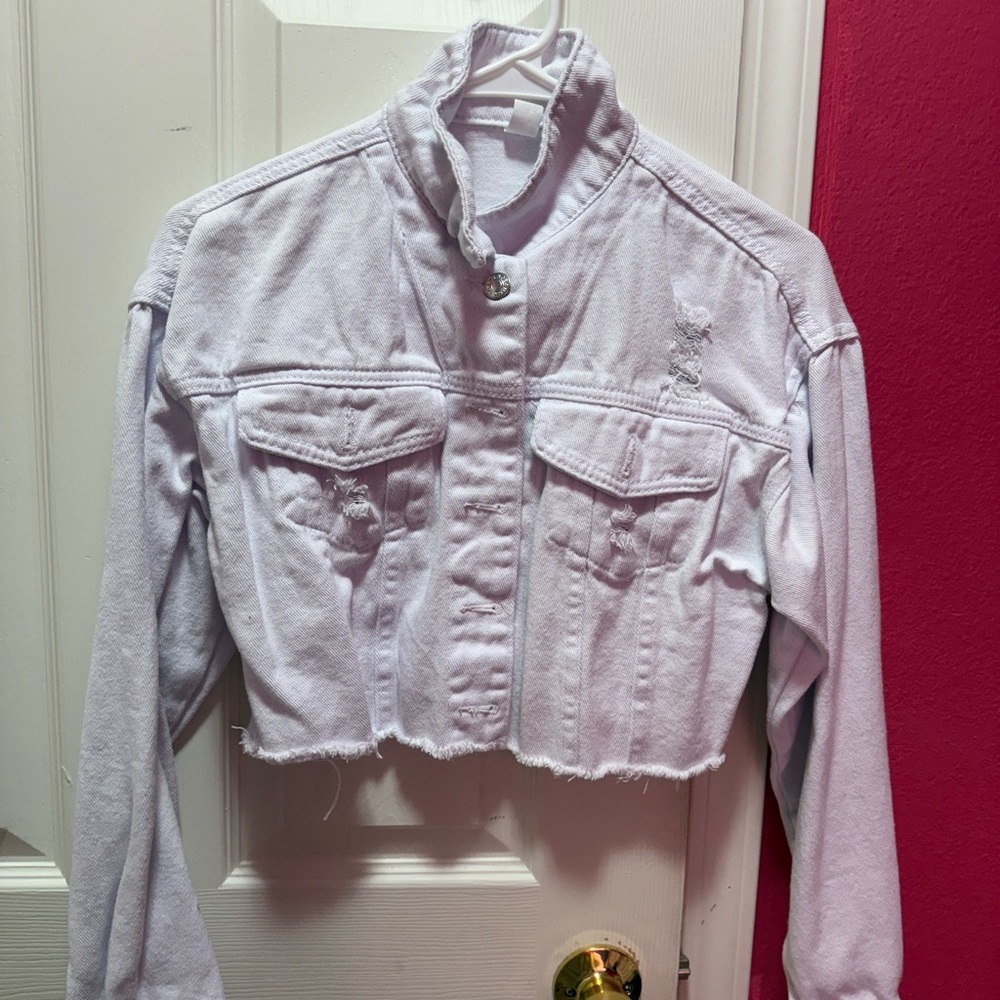 Stylish Women's Cropped Jacket - Light Purple